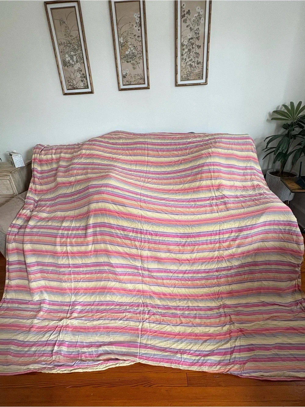 Ann Gish Ready To bed 100% Silk Queen Duvet Cover 90x92 Retro Striped Pink Yello
